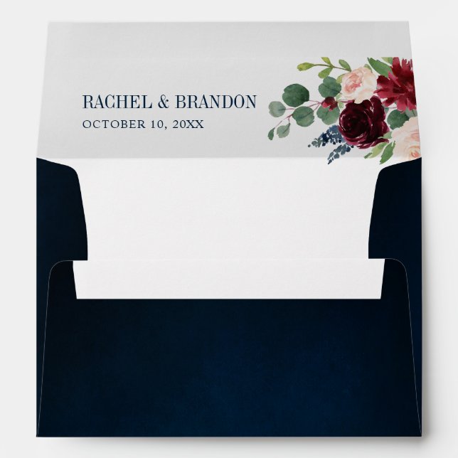 Burgundy Navy Blush Floral Geometric Wedding Envel Envelope (Back (Bottom))