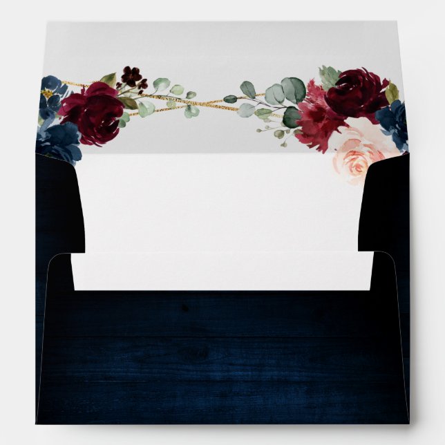 Burgundy Navy Blush Floral Geometric Wedding Envelope (Back (Bottom))