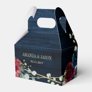 Burgundy Navy Blush Floral Geometric Wedding Favour Box