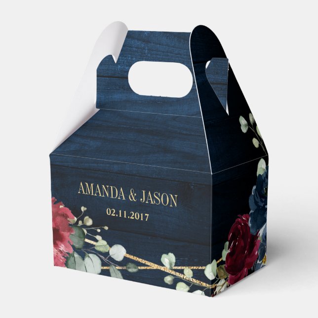 Burgundy Navy Blush Floral Geometric Wedding Favour Box (Front Side)