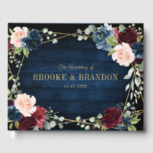 Burgundy Navy Blush Floral Geometric Wedding Guest Book