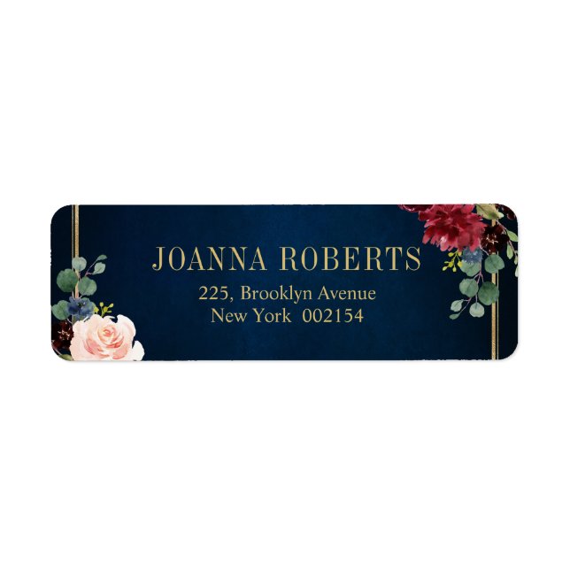 Burgundy Navy Blush Floral Geometric Wedding Label (Front)