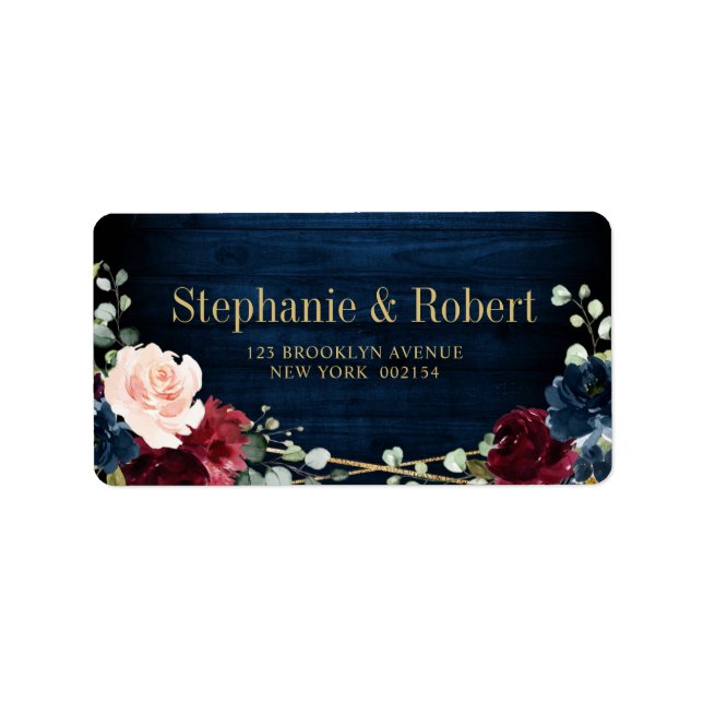 Burgundy Navy Blush Floral Geometric Wedding Label (Front)
