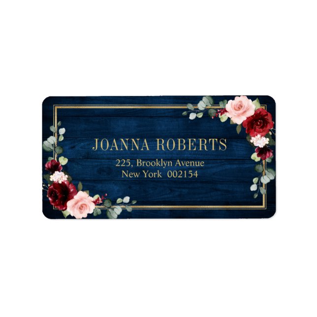Burgundy Navy Blush Floral Geometric Wedding Label (Front)