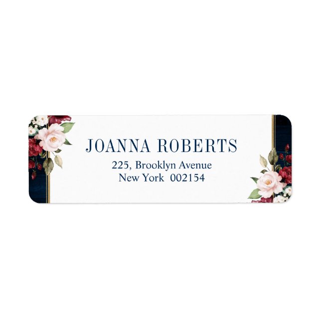 Burgundy Navy Blush Floral Geometric Wedding Label (Front)