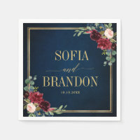 Burgundy Navy Blush Floral Geometric Wedding Napki