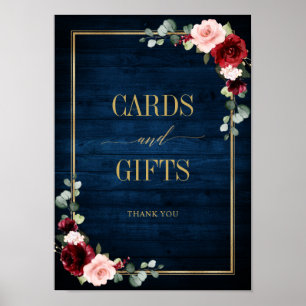 Burgundy Navy Blush Floral Gold Cards and Gifts Po Poster