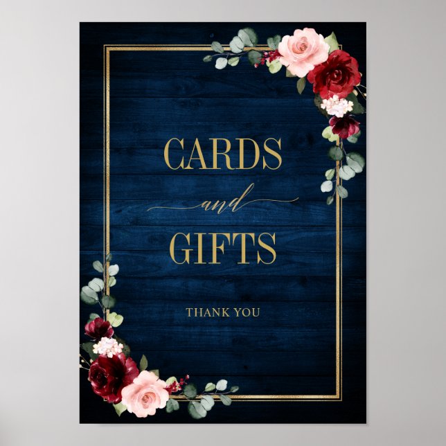 Burgundy Navy Blush Floral Gold Cards and Gifts Po Poster (Front)