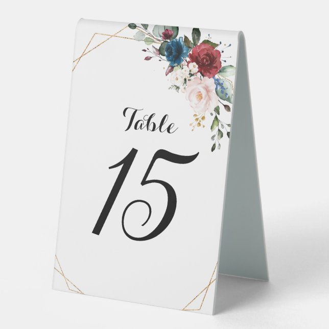 Burgundy Navy Blush Floral Gold Geometric Wedding (Front)