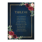 Burgundy Navy Blush Floral Gold Seating Chart Card