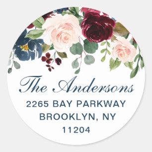 Burgundy Navy Blush Floral Return Address LABEL