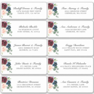 Burgundy Navy Blush Floral Wedding Guest Address