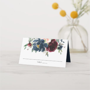 Burgundy Navy Blush Floral Wedding Guest Name Place Card