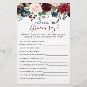 Burgundy Navy Blush Flowers Bridal Shower Games