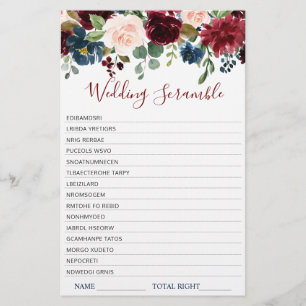 Burgundy Navy Blush Flowers Bridal Shower Games