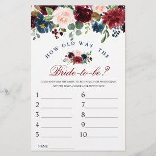 Burgundy Navy Blush Flowers Bridal Shower Games