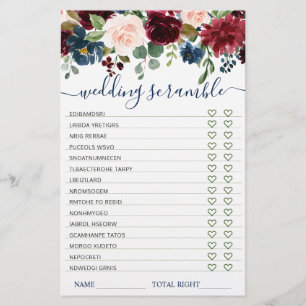 Burgundy Navy Blush Flowers Bridal Shower Games