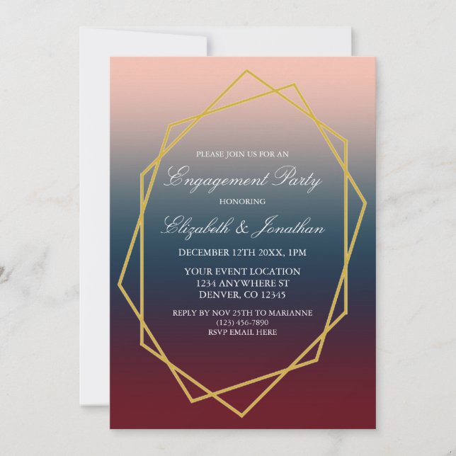 Burgundy Navy Blush Geometric Engagement Party Invitation (Front)