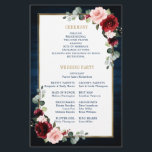 Burgundy Navy Blush Geometric Wedding Program<br><div class="desc">Elegant and modern romantic geometric watercolor floral wedding program card features a beautiful burgundy / marsala , blush pink, peach , navy blue watercolor roses with matching foliage on navy blue rustic wood background and gold frame. Perfect for a fall / midsummer wedding. Please find more matching designs and variations...</div>