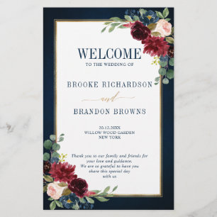 Burgundy Navy Blush Geometric Wedding Program