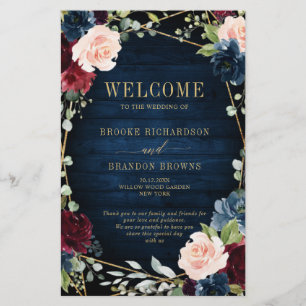 Burgundy Navy Blush Geometric Wedding Program