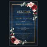 Burgundy Navy Blush Geometric Wedding Program<br><div class="desc">Elegant and modern romantic geometric watercolor floral wedding program card features a beautiful burgundy / marsala , blush pink, peach , navy blue watercolor roses with matching foliage on navy blue rustic wood background and gold frame. Perfect for a fall / midsummer wedding. Please find more matching designs and variations...</div>