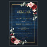 Burgundy Navy Blush Geometric Wedding Program<br><div class="desc">Elegant and modern romantic geometric watercolor floral wedding program card features a beautiful burgundy / marsala , blush pink, peach , navy blue watercolor roses with matching foliage on navy blue rustic wood background and gold frame. Perfect for a fall / midsummer wedding. Please find more matching designs and variations...</div>