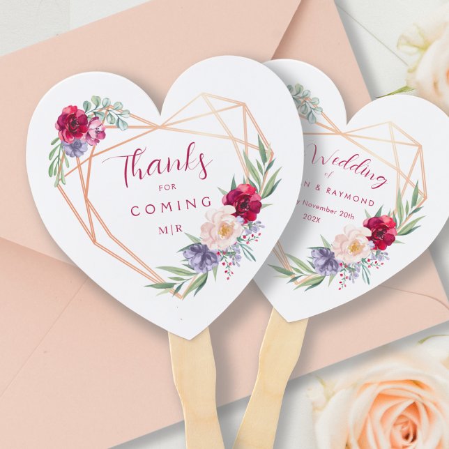 Burgundy Navy & Blush Heart Bloom Wedding Hand Fan (Creator Uploaded)