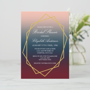 Burgundy Navy Blush Ombre Geometric Bridal Shower Invitation