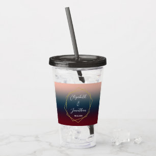 Burgundy Navy Blush Ombre Geometric Wedding Acrylic Tumbler