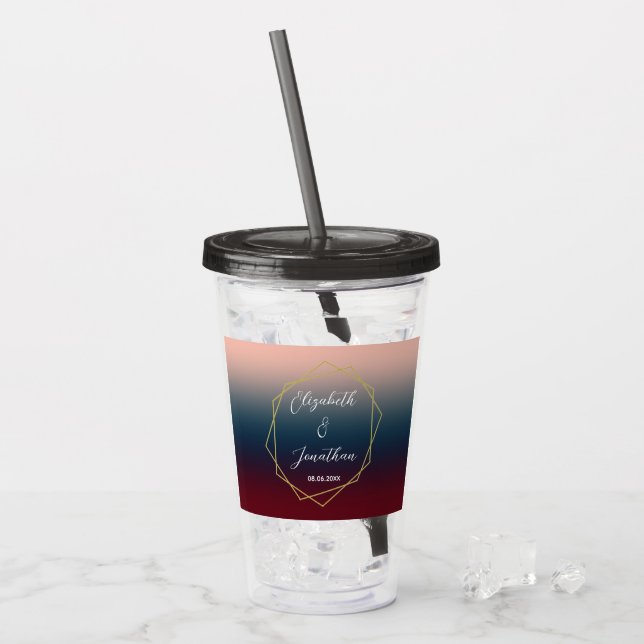 Burgundy Navy Blush Ombre Geometric Wedding Acrylic Tumbler (Front Ice)