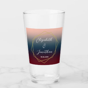 Burgundy Navy Blush Ombre Geometric Wedding Glass