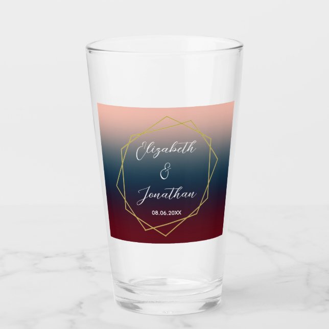 Burgundy Navy Blush Ombre Geometric Wedding Glass (Front)