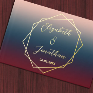 Burgundy Navy Blush Ombre Geometric Wedding Guest Book