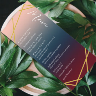 Burgundy Navy Blush Ombre Geometric Wedding Menu