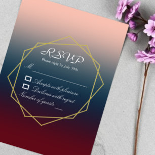 Burgundy Navy Blush Ombre Geometric Wedding RSVP Card