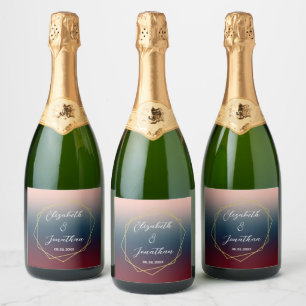 Burgundy Navy Blush Ombre Geometric Wedding Sparkling Wine Label