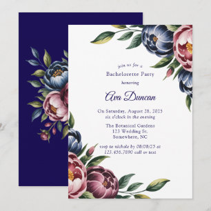 Burgundy Navy Blush Peony Bachelorette Party Invitation