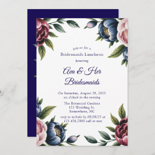 Burgundy Navy Blush Peony Bridesmaids Luncheon Invitation