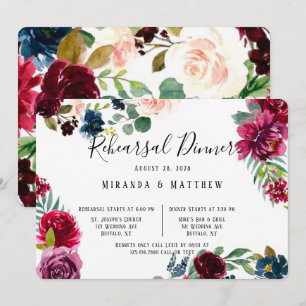 Burgundy Navy Blush Peony Rehearsal Dinner Invitation