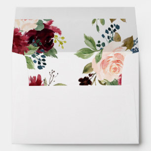Burgundy & Navy, Blush Pink Floral Envelope