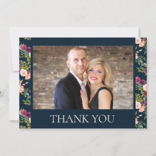 Burgundy Navy Blush Pink Floral Wedding Thank You Card