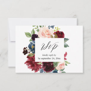 Burgundy & Navy, Blush Pink Floral with Meal RSVP Card