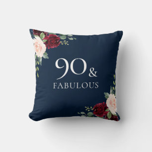 Burgundy & Navy, Blush Watercolor 90th Birthday Cushion