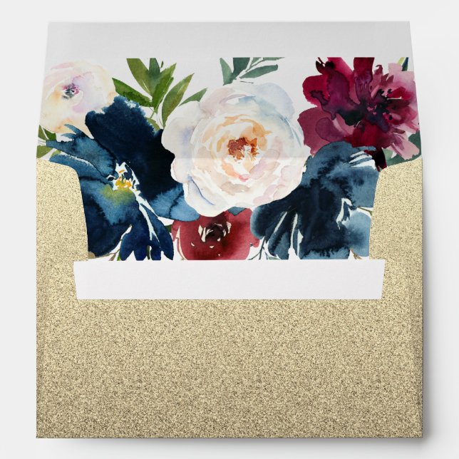Burgundy Navy Blush Watercolor Flowers Envelope (Back (Bottom))