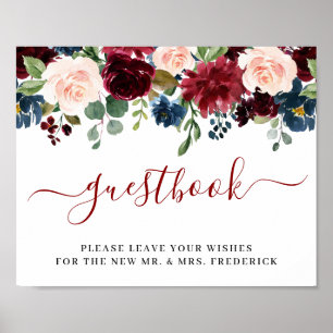 Burgundy Navy Blush Wedding Sign Our Guestbook