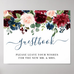 Burgundy Navy Blush Wedding Sign Our Guestbook