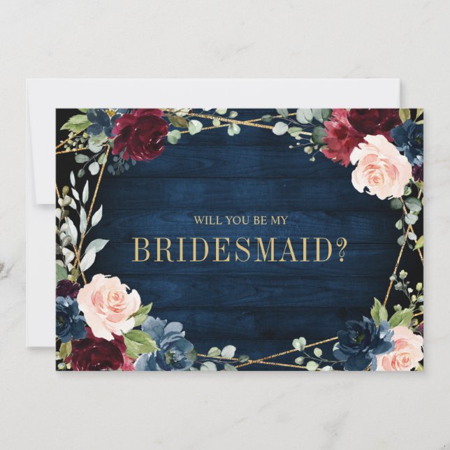 Burgundy Navy Blush Will You Be my bridesmaid Invitation (Front)