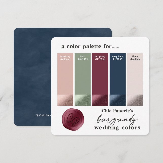 Burgundy & Navy Classic Wedding Colour Palette Car Invitation (Front/Back)