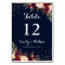Burgundy Navy Confetti Floral Wedding Table Number